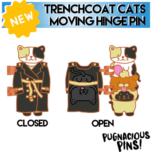 Trench Coat Cats Hard Enamel Hinged Pin - PREORDER