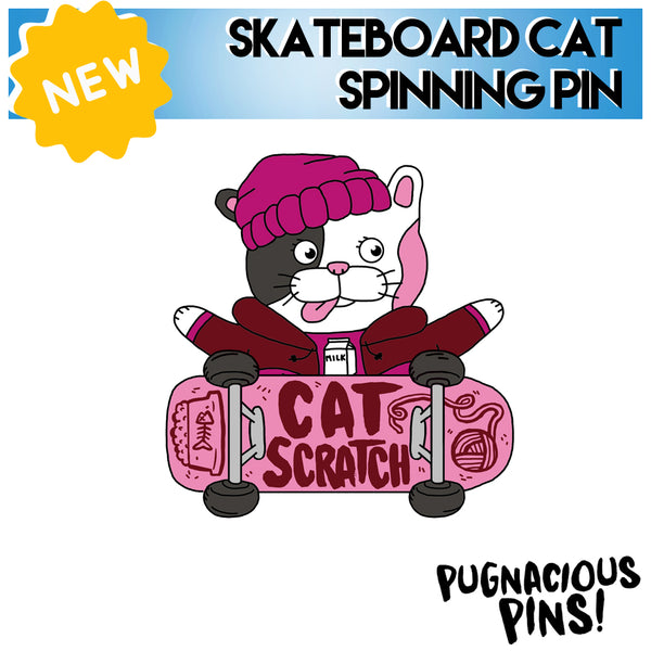 Skateboard Cat Hard Enamel Spinning Pin - PREORDER