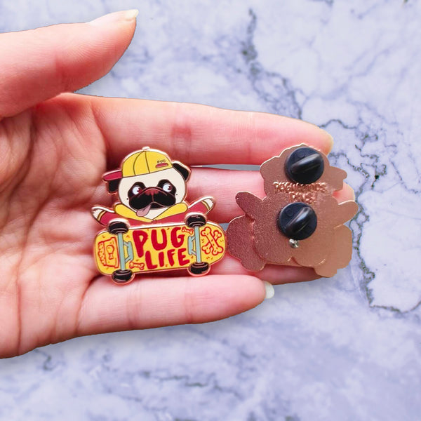 Skateboard Pug Hard Enamel Spinning Pin