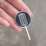 Trick And Treat Razor Blade Lollipop Hard Enamel Pin
