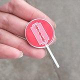 Trick And Treat Razor Blade Lollipop Hard Enamel Pin