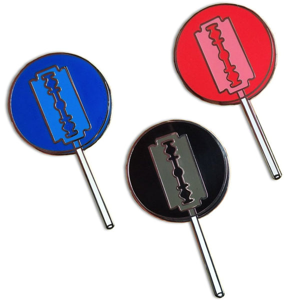 Trick And Treat Razor Blade Lollipop Hard Enamel Pin